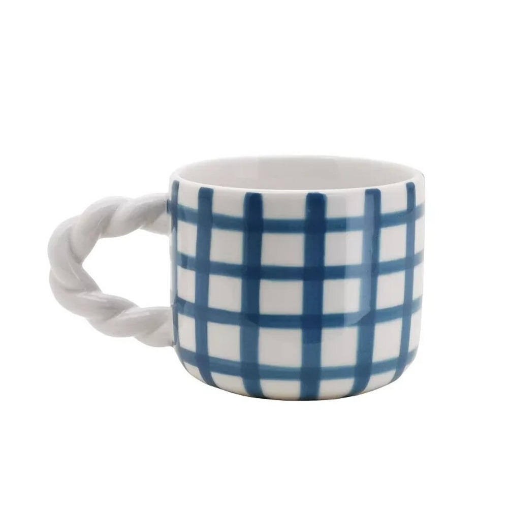 Celebrate Togethe Spring Blue Plaid‎ Mugs New  3" H x 5 1/2" W x 3 5/8" D  12 oz